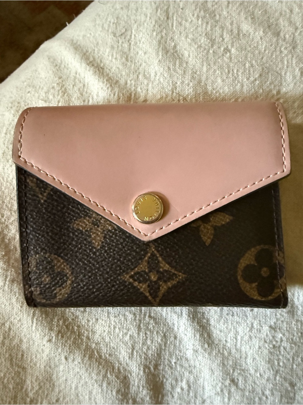 Louis Vuitton Brown Monogram Wallet with Pink Leather Flap